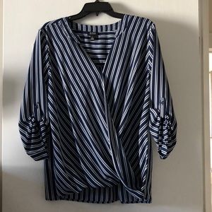 a.n.a. Navy and White Blouse